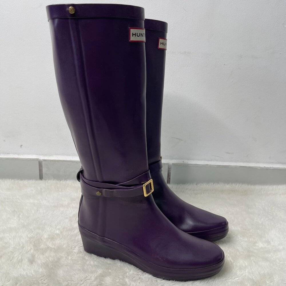 Hunter Women's Purple Andora Mid Calf Pull On Rain Boots Shoes Size 7 - Picture 2 of 16